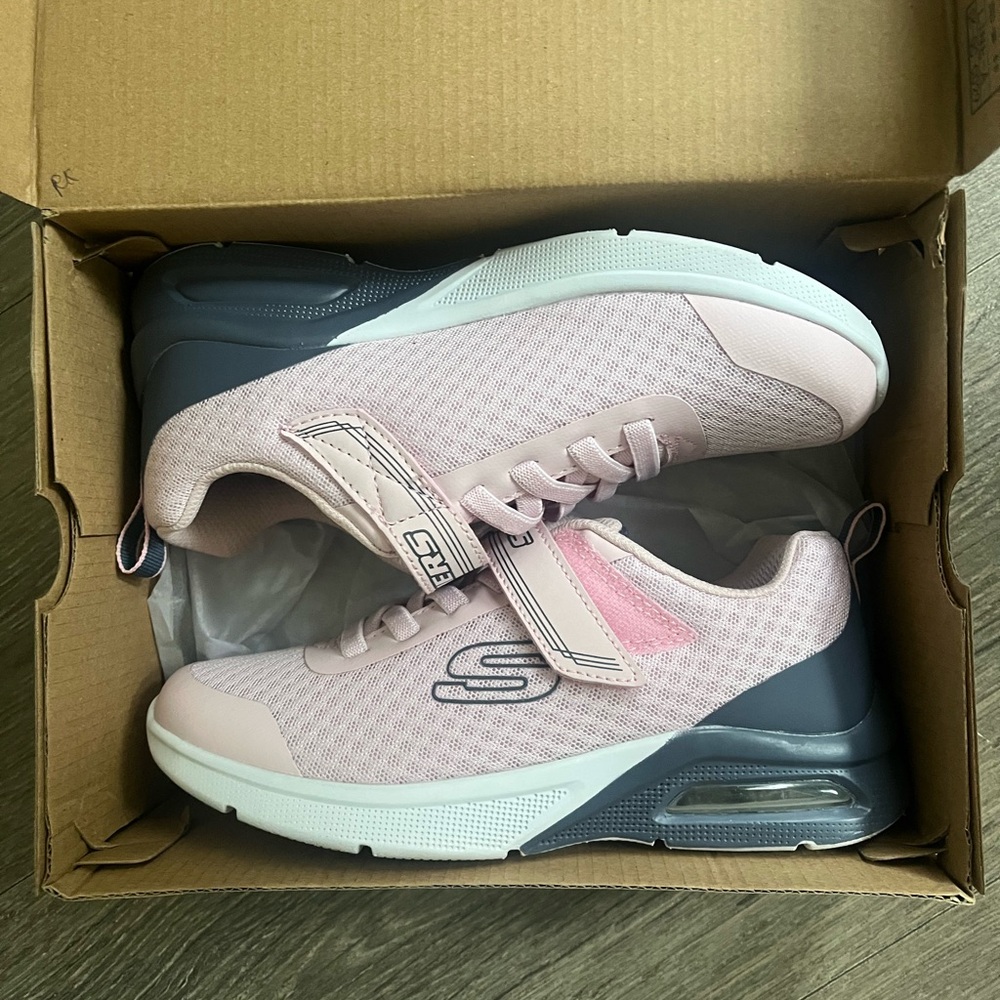 Skechers Girls' Light Pink and Gray Athletic Sneakers with Strap